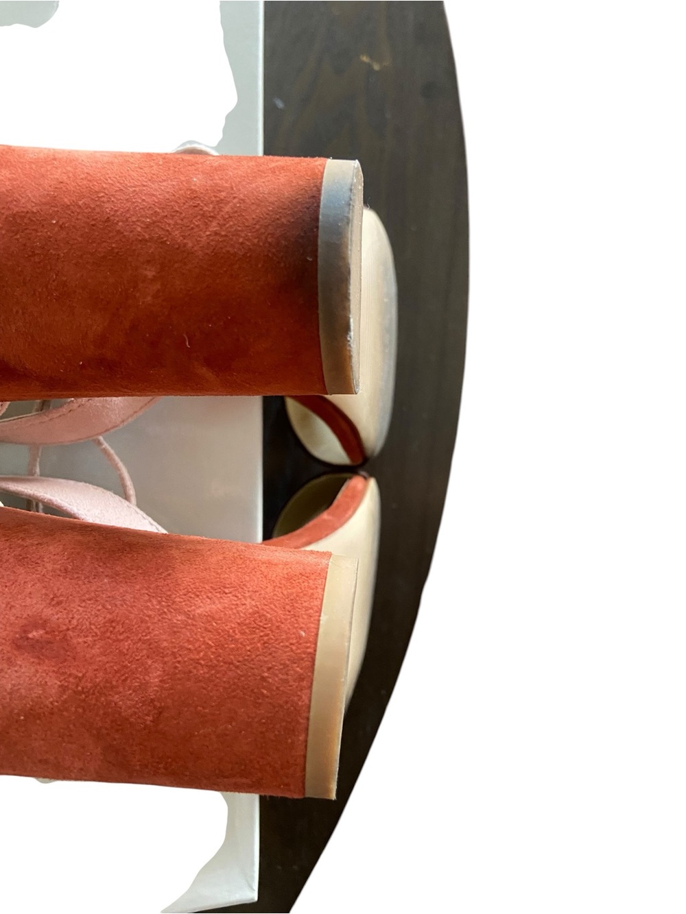 Marc Fisher Suede Two-Tone Lace-Up Block Heel Sandals - Rust & Blush - Picture 10 of 13
